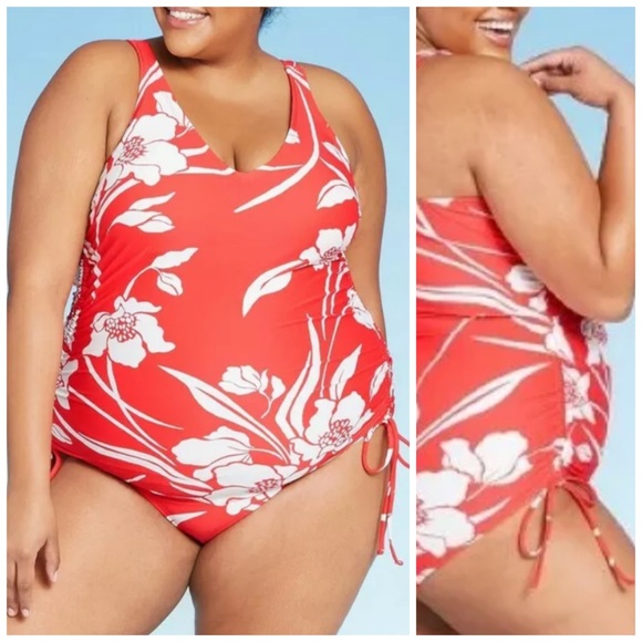 Kona Sol Other - Kona Sol One Piece Swimsuit Red White Floral NWT Women's Plus Size 14W